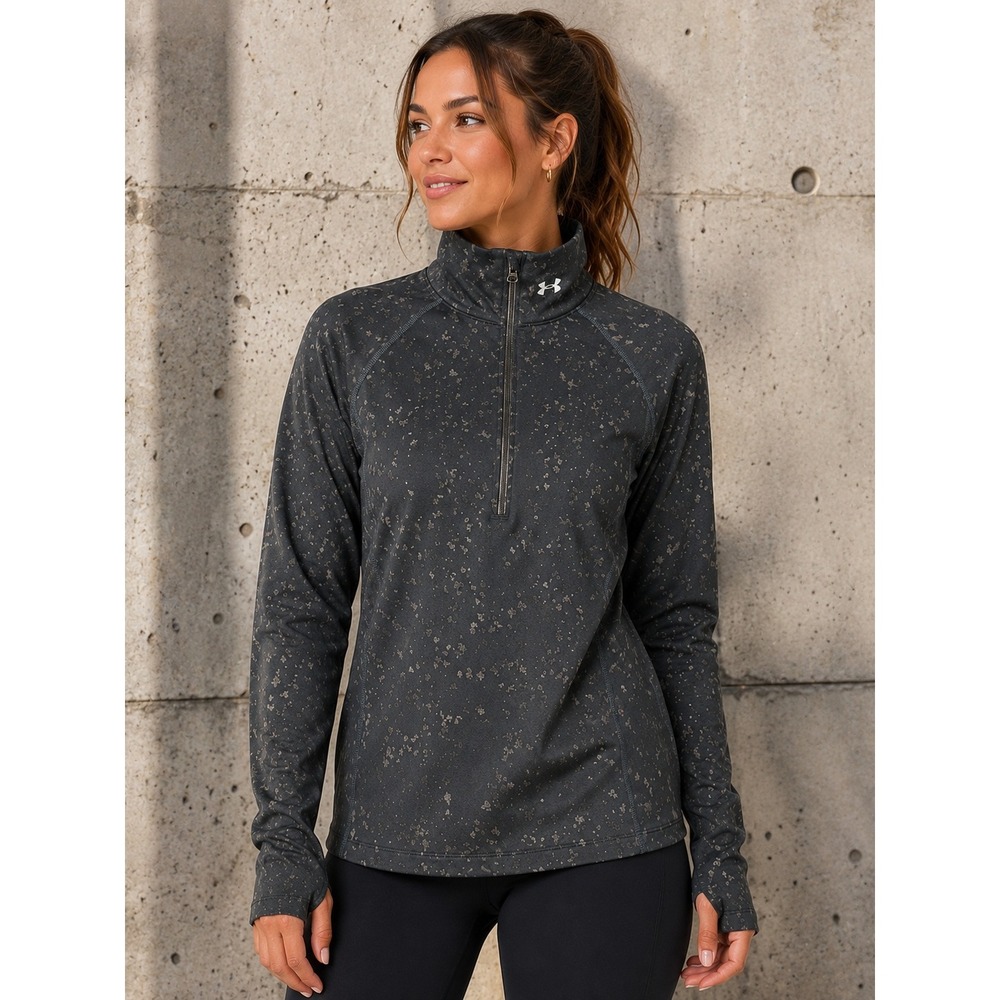 Under Armour ColdGear Infrared Grid Fleece 1/2 Zip Pullover L Black Geometric